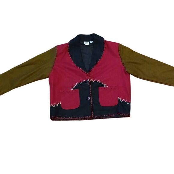 Midnight Velvet Womens Wool Blend Jacket Western Sedona Lagenlook Color Block 2X - Picture 2 of 5